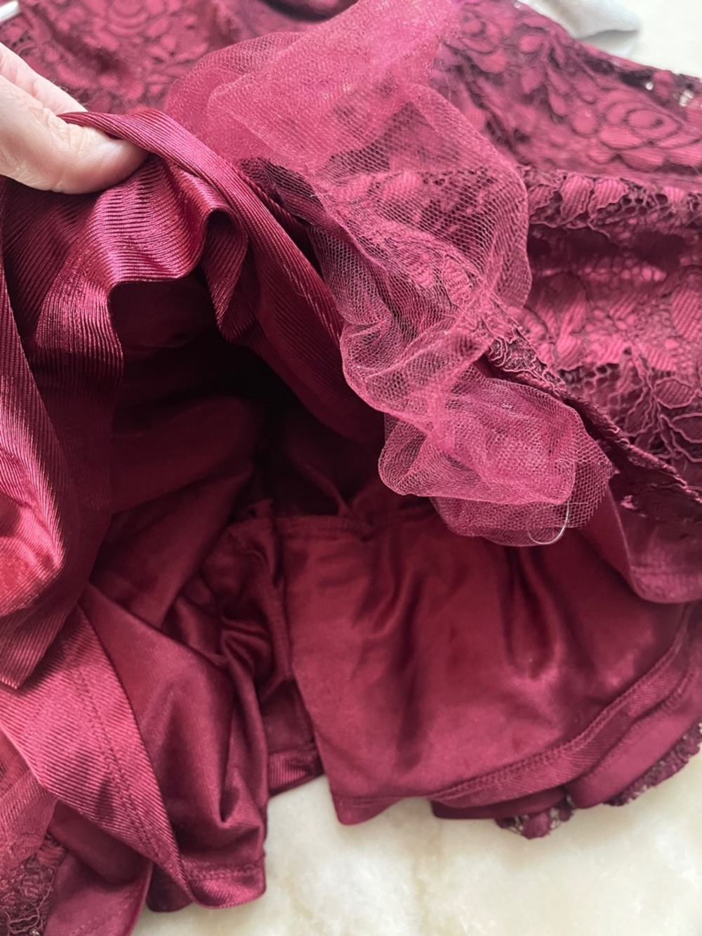 Beautees Burgundy Lace Halter Dress with Embroidered Waistband - Picture 4 of 4